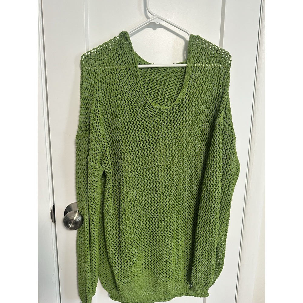 Beach Open Knit Cover Up Crochet Grass Green Swim Beach Summer W Hood XXL - Picture 1 of 8